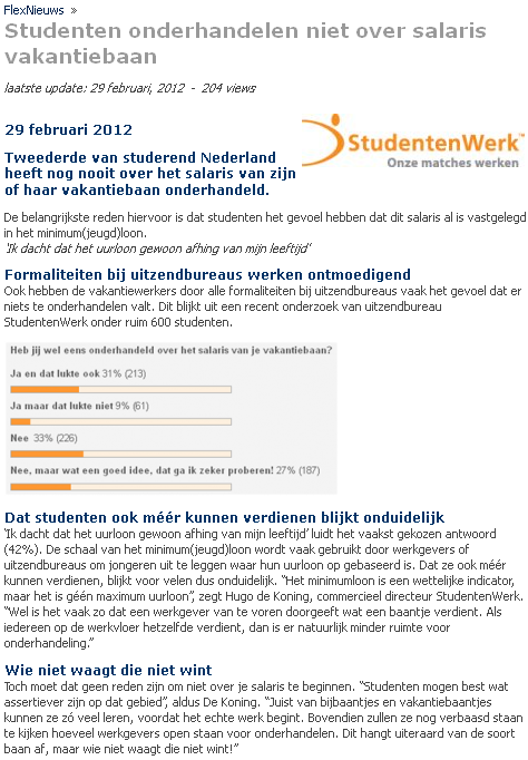 Vakantiewerk salarisonderhandeling