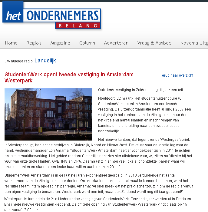 StudentenWerk uitzendbureau Amsterdam Westerpark